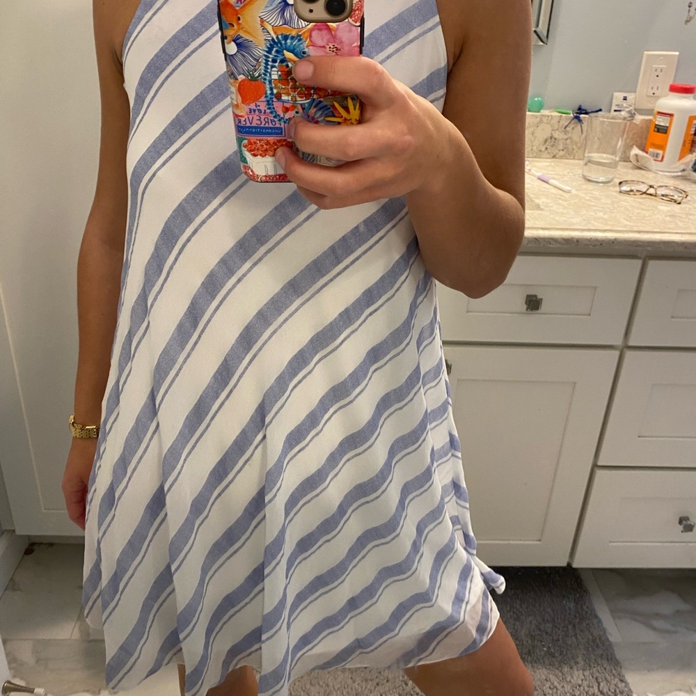 Calvin Klein White and Blue Sleeveless Halter Sundress